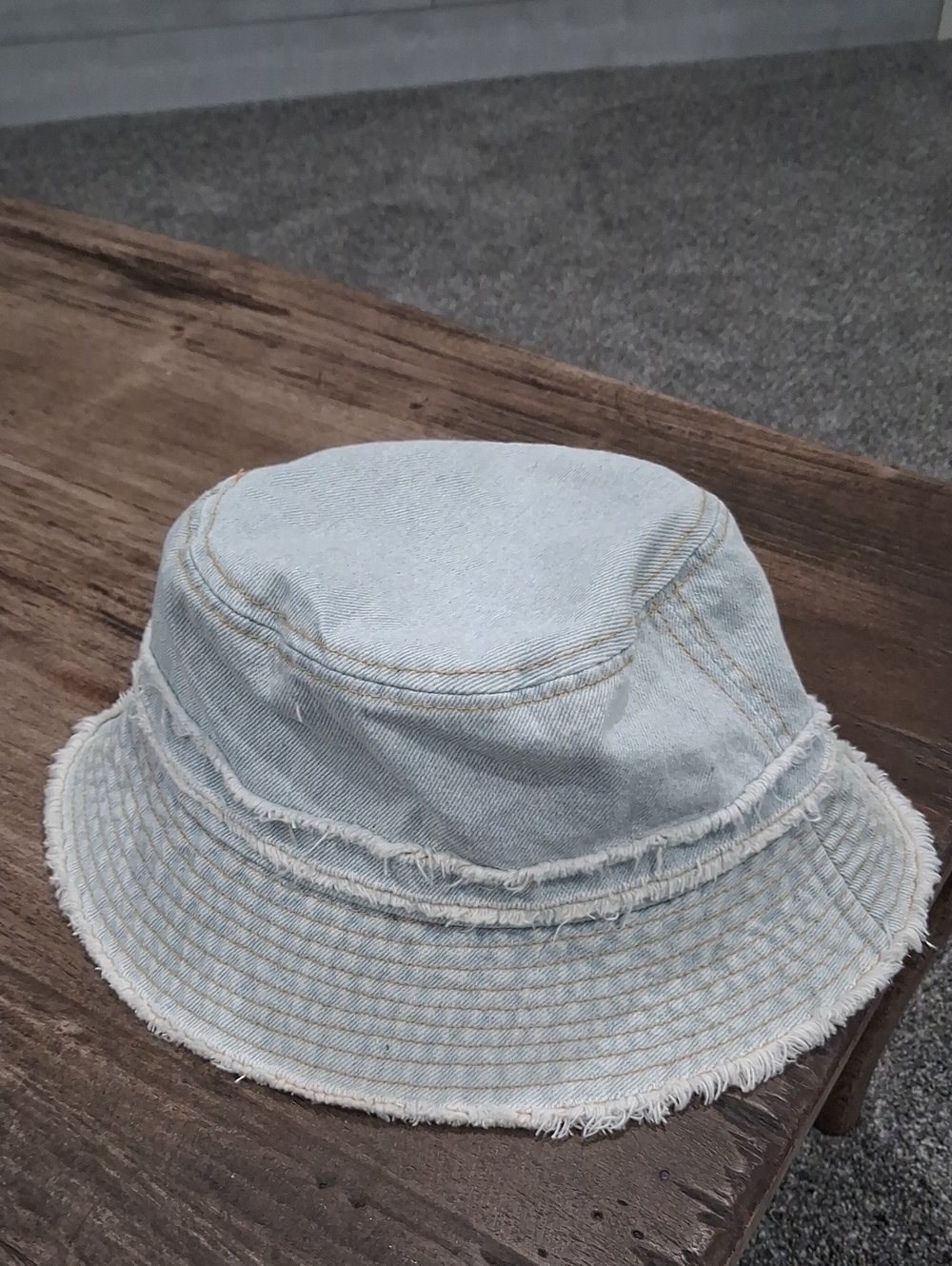 David & Young Distressed Denim Bucket Hat W Frayed Edges